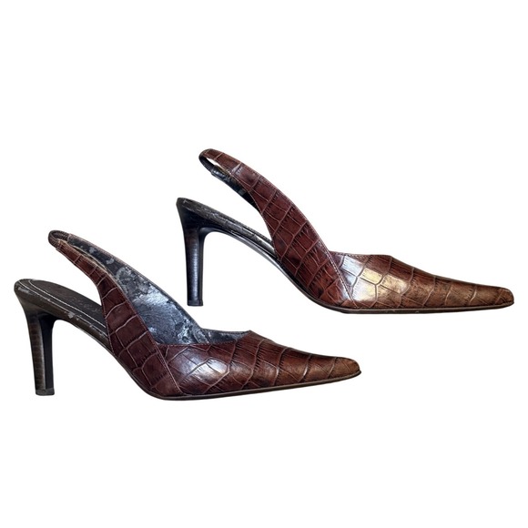 Lauren Ralph Lauren Shoes - Brown Leather Slingback Heels Pointed Toe Classic Lauren Ralph Lauren 8.5